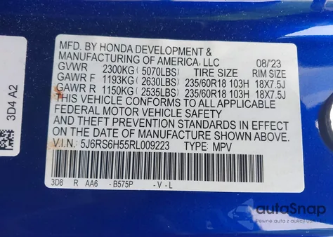 2024 Honda Cr-V Hybrid Sport из США, поврежденный, VIN 5J6RS6H55RL009223